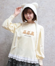 くまボア刺繍裾レースＴシャツ