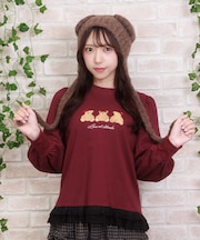 くまボア刺繍裾レースＴシャツ