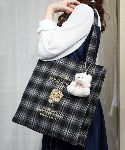 タテ型チェック柄トート