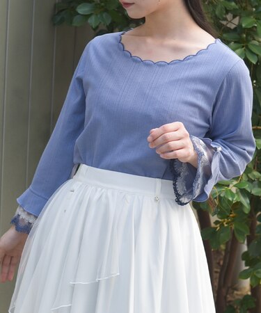 カラー刺繍チュールレースプルオーバー