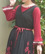 カラー刺繍チュールレースプルオーバー