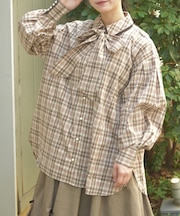 バイカラーリボンシャツ