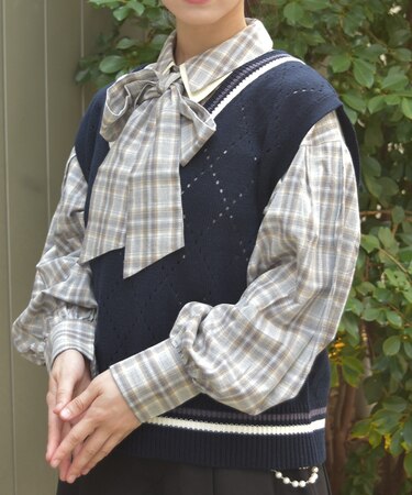 ダイヤ柄チルデンニットベスト