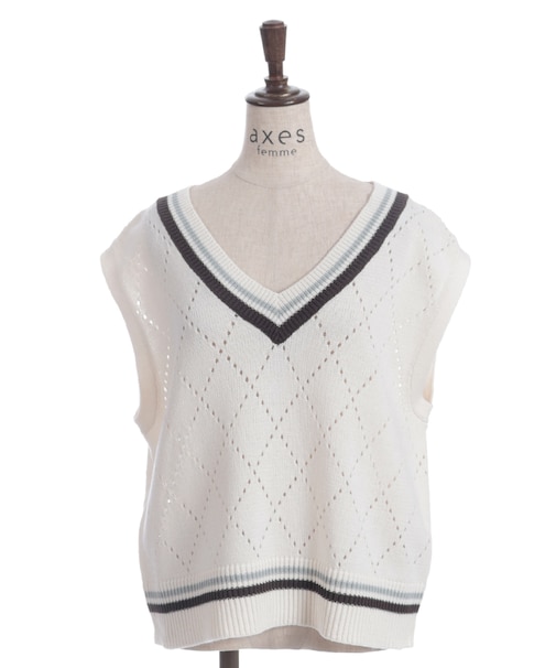 ダイヤ柄チルデンニットベスト