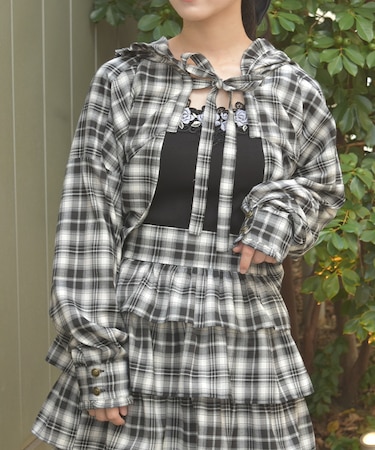 フーディショートチェックブラウス