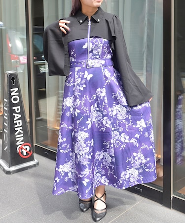 蝶々×花柄ジップワンピース