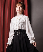 リボン×ジャボブローチ付ブラウス