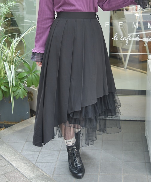 アシメプリーツ×チュールスカート