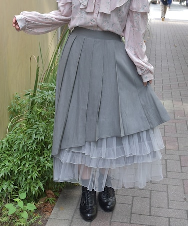アシメプリーツ×チュールスカート