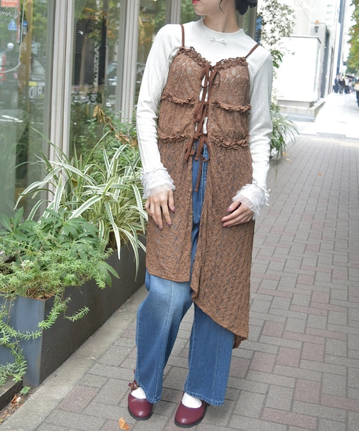 チュニック丈レースキャミ