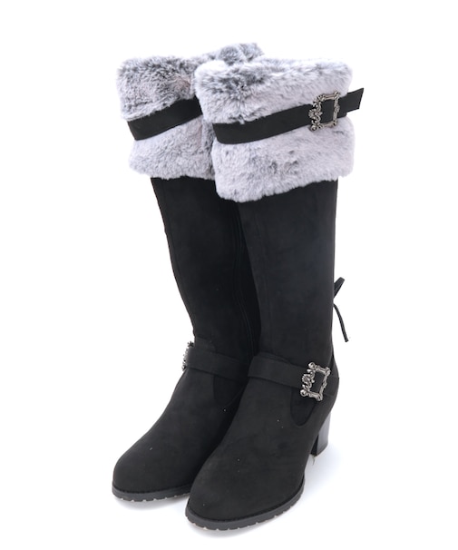 ファー付スエードロングブーツ