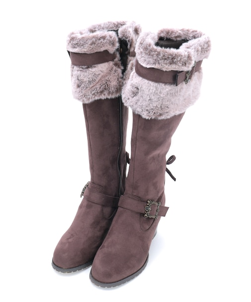 ファー付スエードロングブーツ