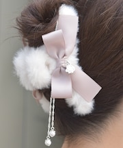 リボン×ファーヘアクリップ