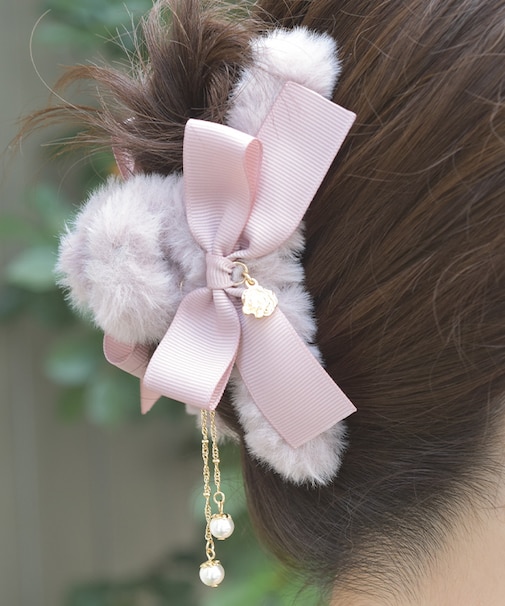 リボン×ファーヘアクリップ
