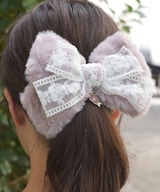 レース×ファーリボンクリップ