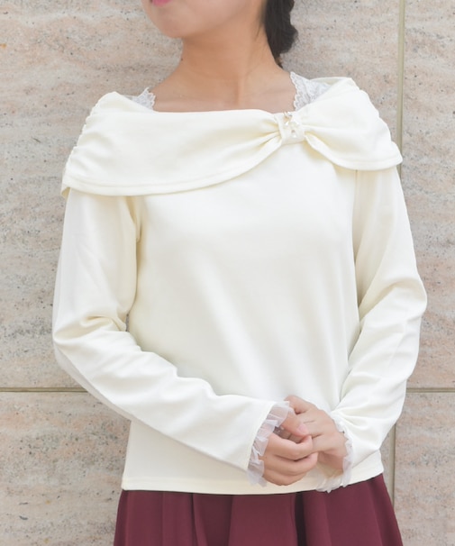オフショル風リボンカットプルオーバー
