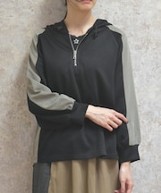 異素材配色パーカー