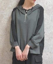 異素材配色パーカー