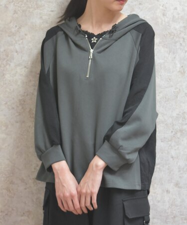 異素材配色パーカー