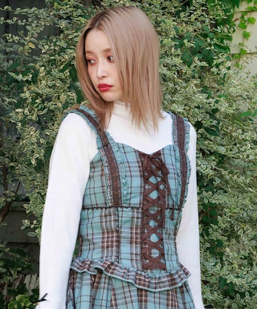 タータンチェック編上ビスチェ