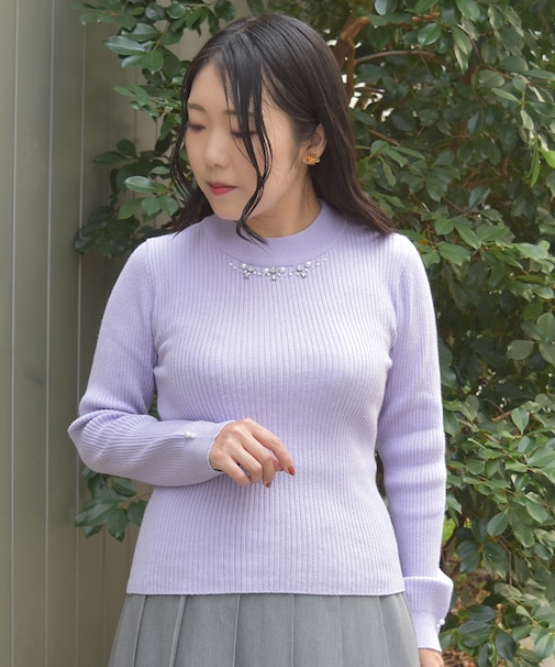 ランダムビジュー装飾ニット