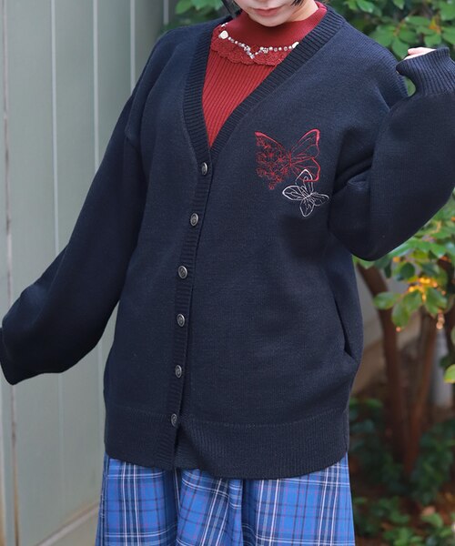 蝶刺繍ロングニットカーディガン｜アクシーズファムの通販