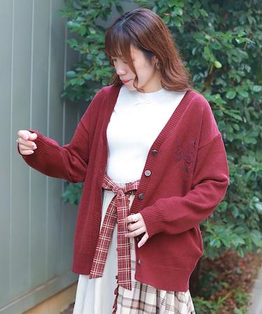 蝶刺繍ロングニットカーディガン