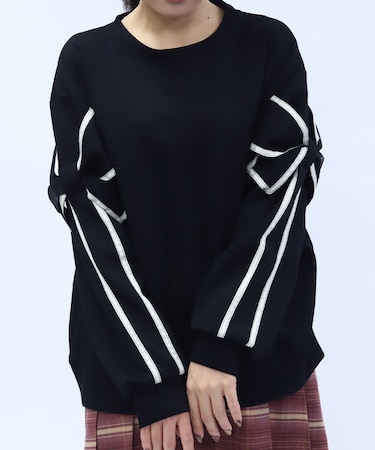 袖リボンカットプルオーバー