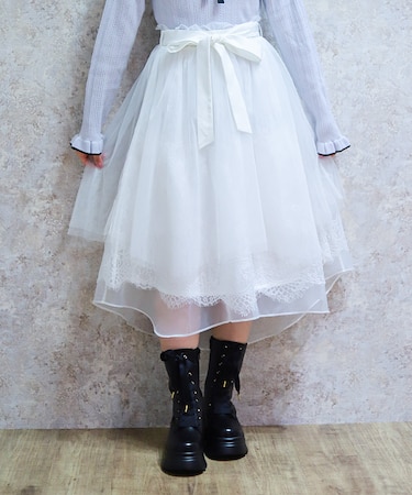 レース×チュールイレヘムスカート