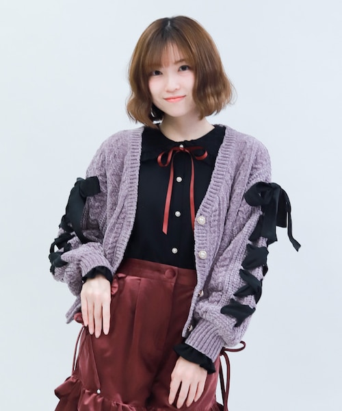 レースアップモールニットカーディガン｜アクシーズファムの通販