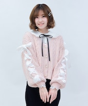 レースアップモールニットカーディガン