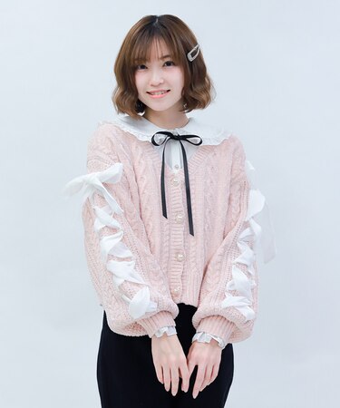 レースアップモールニットカーディガン