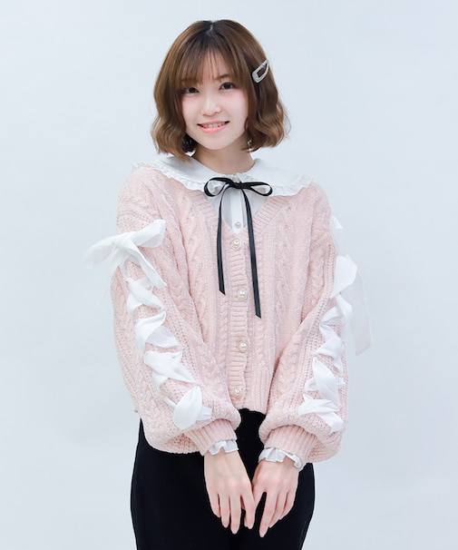 レースアップモールニットカーディガン