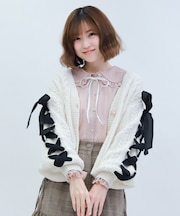 レースアップモールニットカーディガン