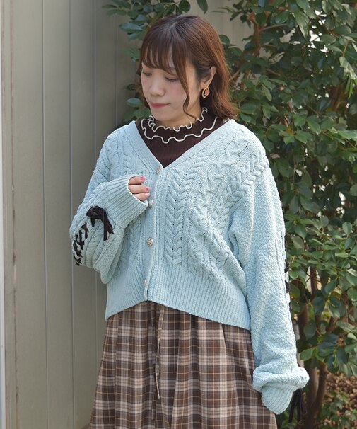 レースアップモールヤーンカーディガン