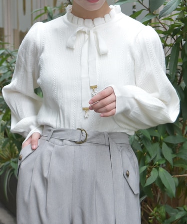 機能付チャームリボンニット