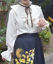 レース重ねラッフルフリルブラウス