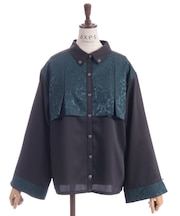 ジャガード切替フレア袖ブラウス