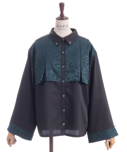 ジャガード切替フレア袖ブラウス