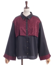 ジャガード切替フレア袖ブラウス