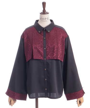 ジャガード切替フレア袖ブラウス