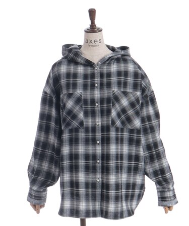 フード付きチェック柄シャツ