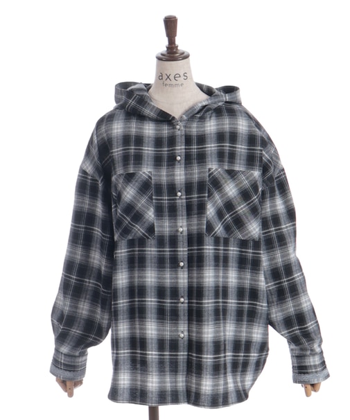 フード付きチェック柄シャツ
