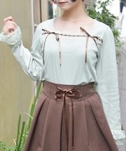 リボン付スクエアネックプルオーバー