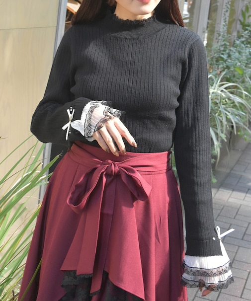 リボン×チュールレースニット