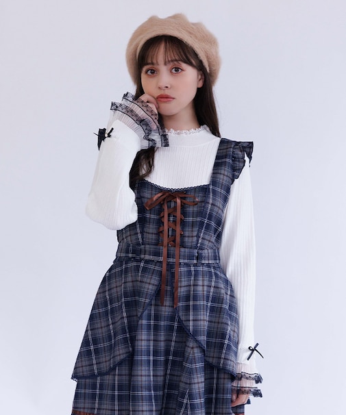 リボン×チュールレースニット