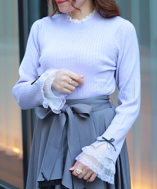 リボン×チュールレースニット