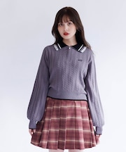 レース×バイカラーニットポロ