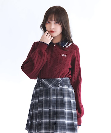 レース×バイカラーニットポロ