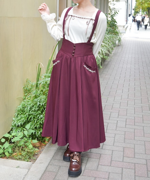 サス付プチローズ刺繍スカート